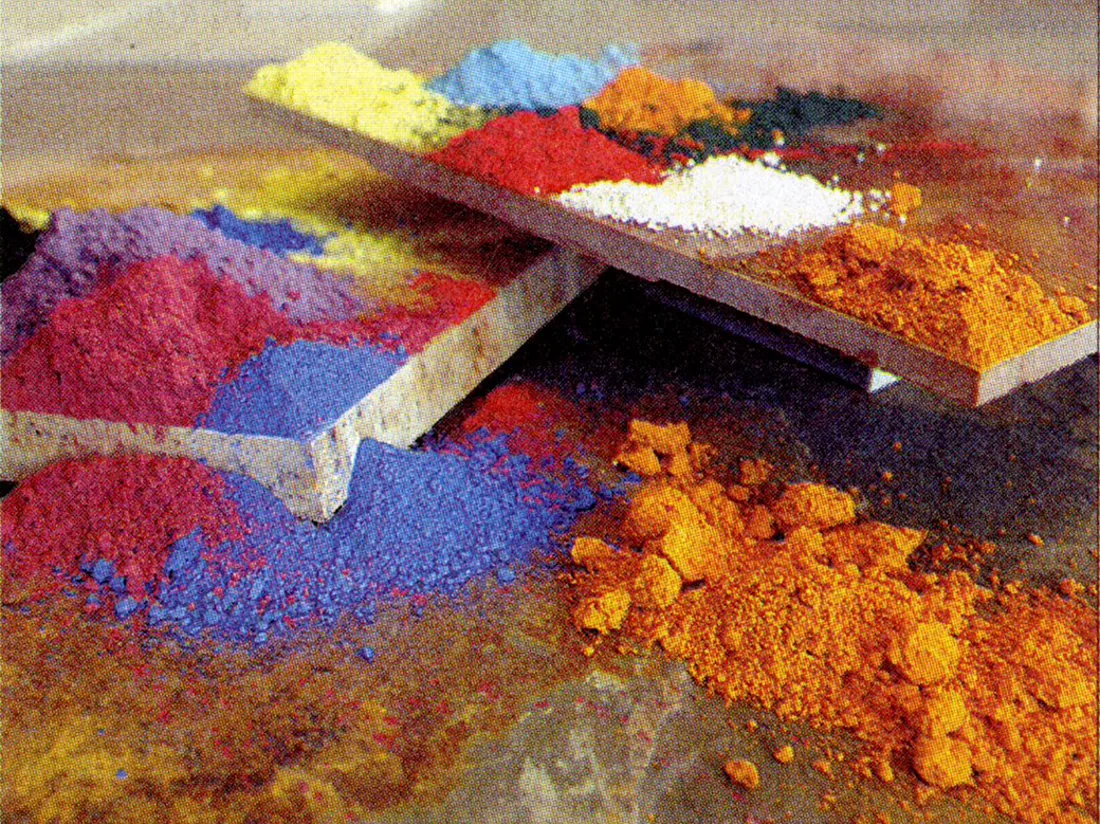 Ceramic pigments on a tile